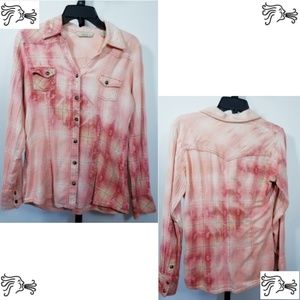 Youth M Distressed Bleached Flannel Button Shirt